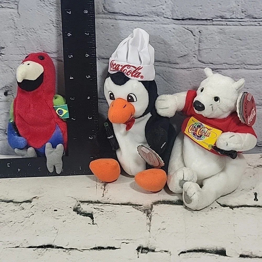 Vintage 90s Coca Cola Coke Advertising Beanbag Plush Lot Of 3 W/Bottles And Tags